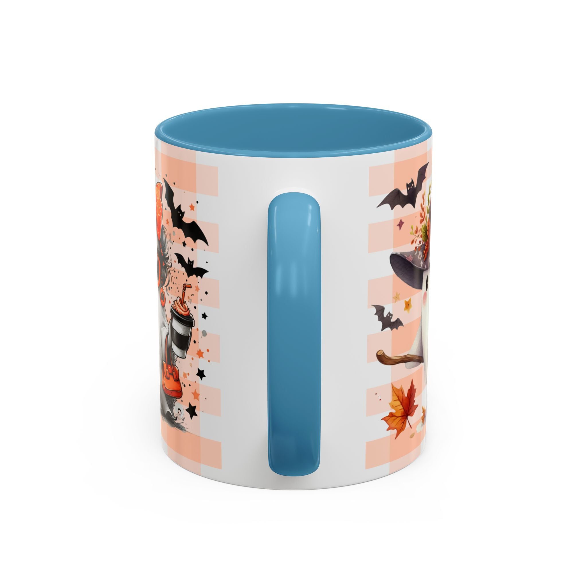 Spooky Season Accent Coffee Mug — Cute Halloween Ghost with Pumpkins (11/15oz)