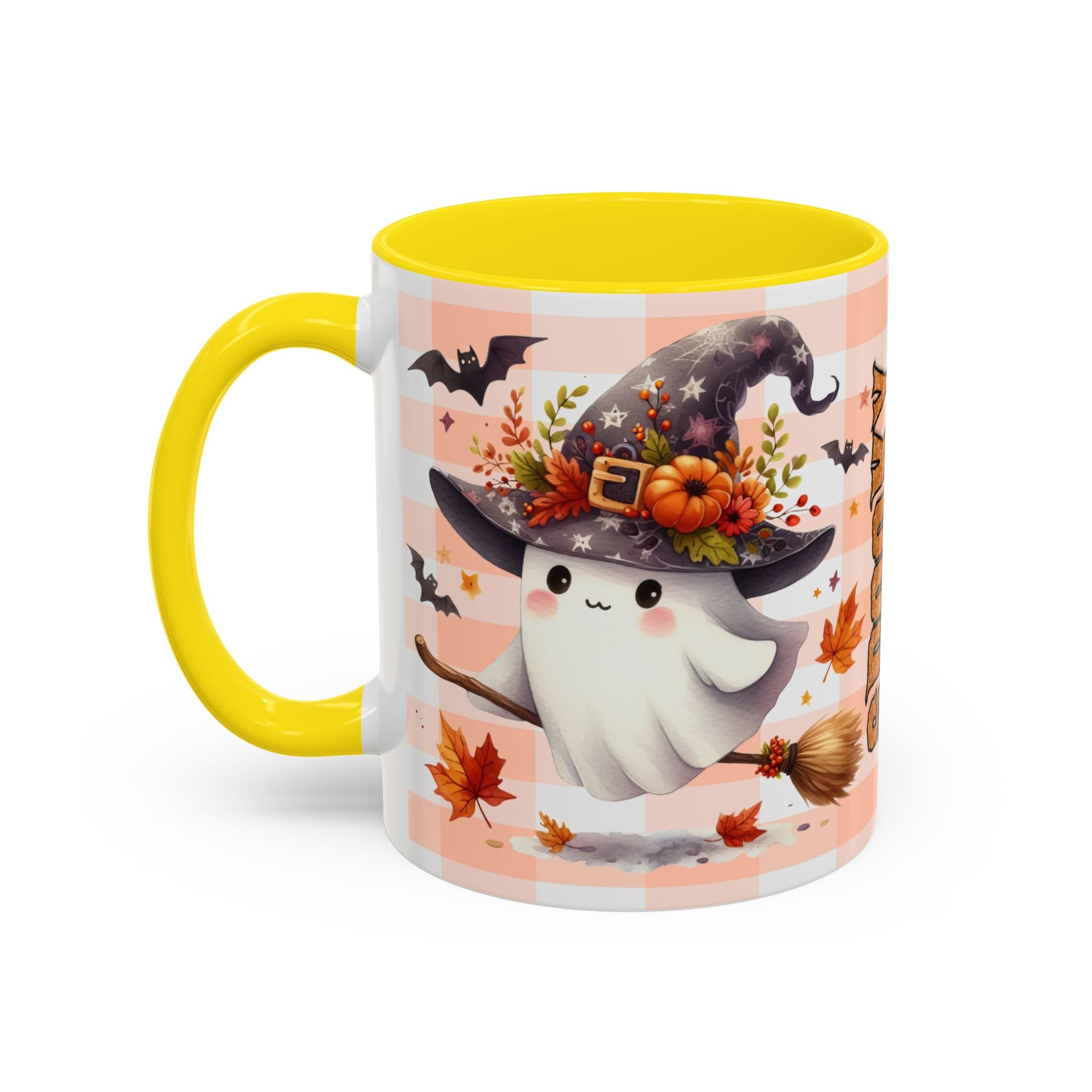 Spooky Season Accent Coffee Mug — Cute Halloween Ghost with Pumpkins (11/15oz)