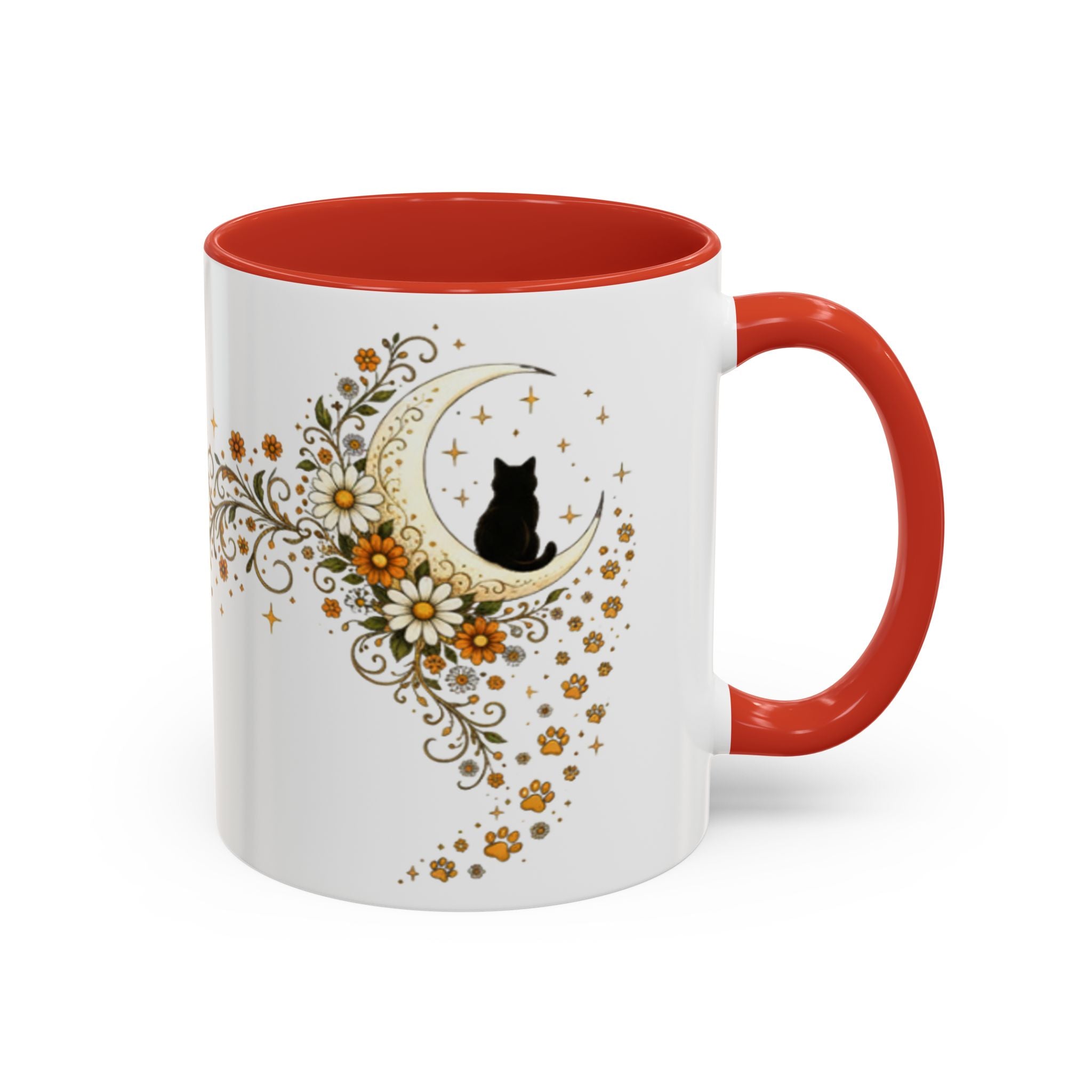 Purranormal Activity Accent Coffee Mug — Black Cat Crescent Moon Floral 11/15oz
