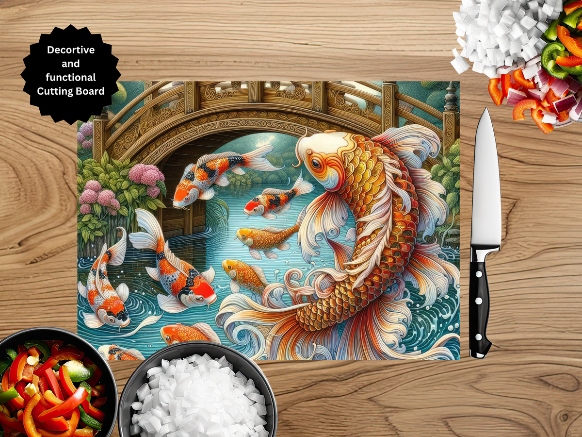 Koi Fish Glass Cutting Board - Tempered Glass Kitchen Board TheCraftNook