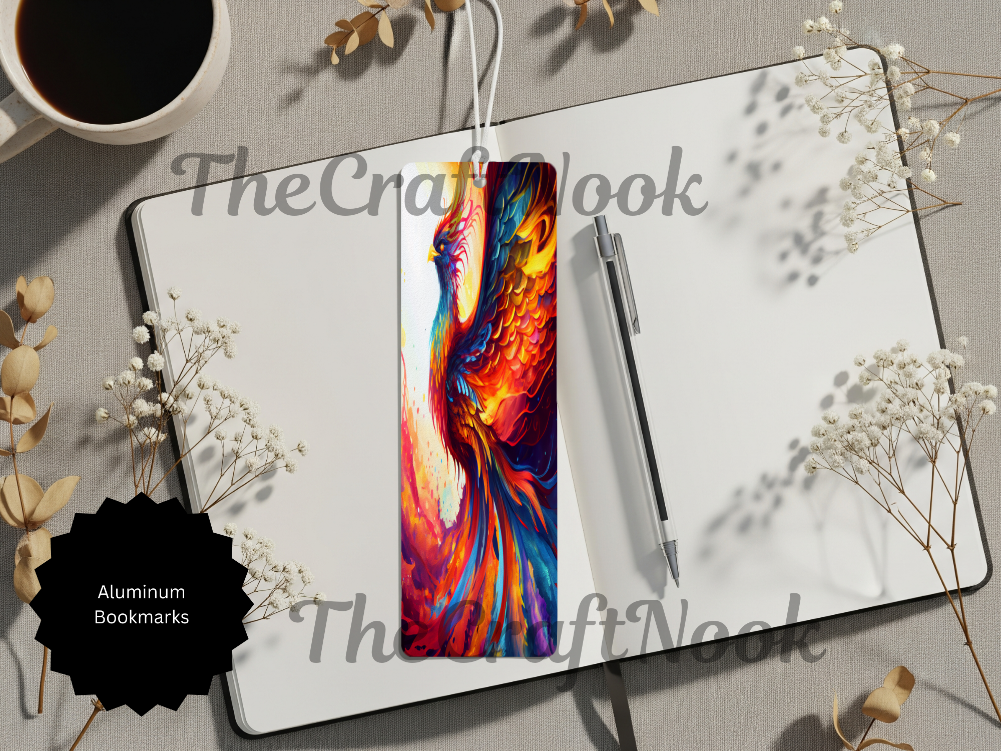 Handcrafted phoenix bookmarks featuring colorful metal design, perfect for marking your place while reading.