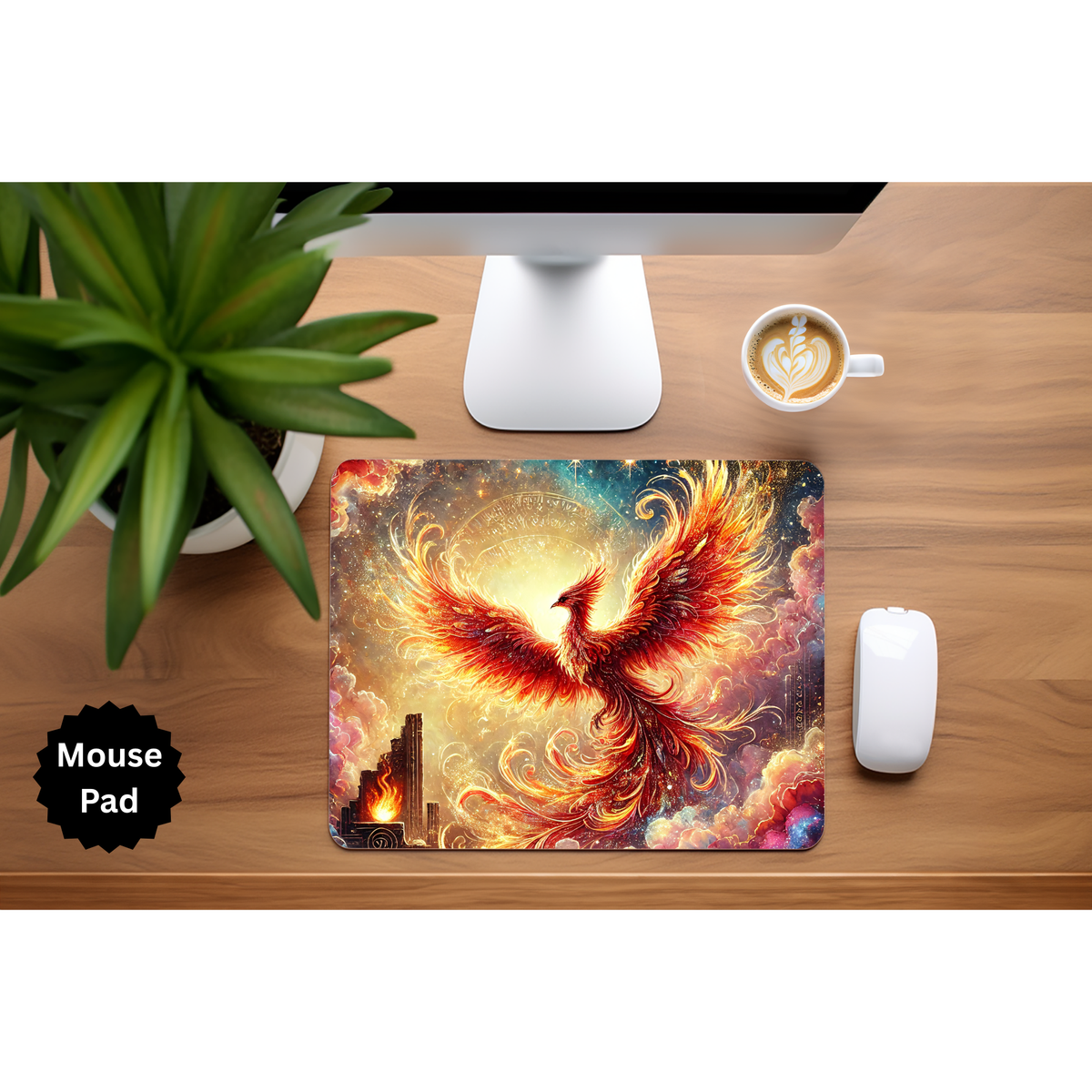 Phoenix Mouse Pad - Mythical Fire Bird Desk Accessory TheCraftNook