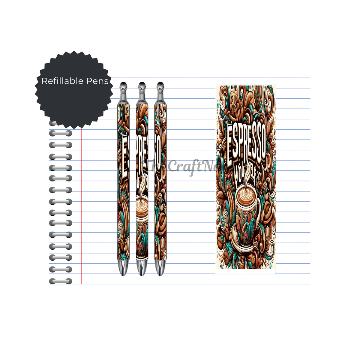Caffeine & Creativity Refillable Pens, multiple options and Images available. TheCraftNook