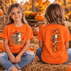 Kids Hello Fall Hedgehog Front and back Graphics TheCraftNook