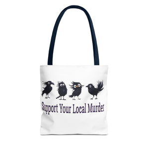Local Murder Crow Tote Bag — Cute Gothic Raven Illustration Tote for Halloween & Everyday Printify
