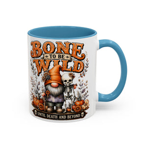 Bone to Be Wild Coffee Mug — Halloween Pumpkin Gnome & Skeleton Accent Mug (11/15oz) Printify