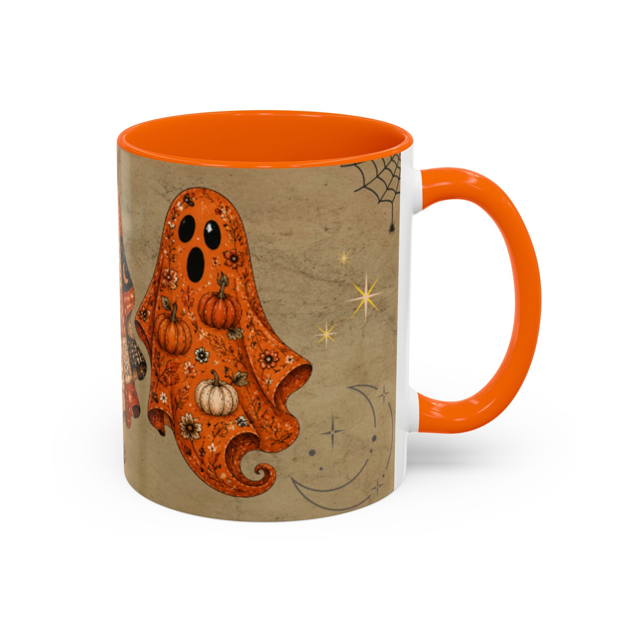 Preppy Ghost Halloween Patchwork Ghost Coffee Mug — Spooky Vintage Accent Ceramic Mug (11/15oz)