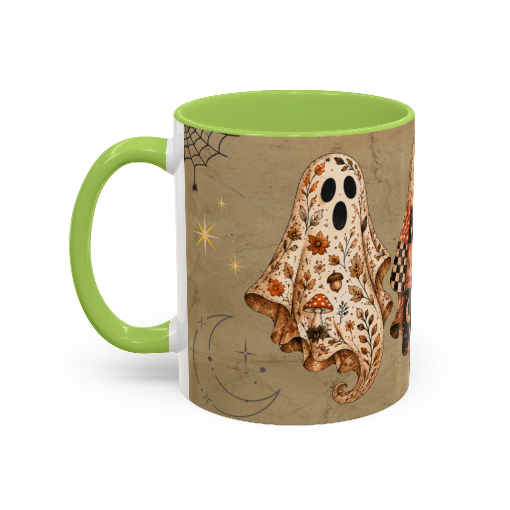 Preppy Ghost Halloween Patchwork Ghost Coffee Mug — Spooky Vintage Accent Ceramic Mug (11/15oz)