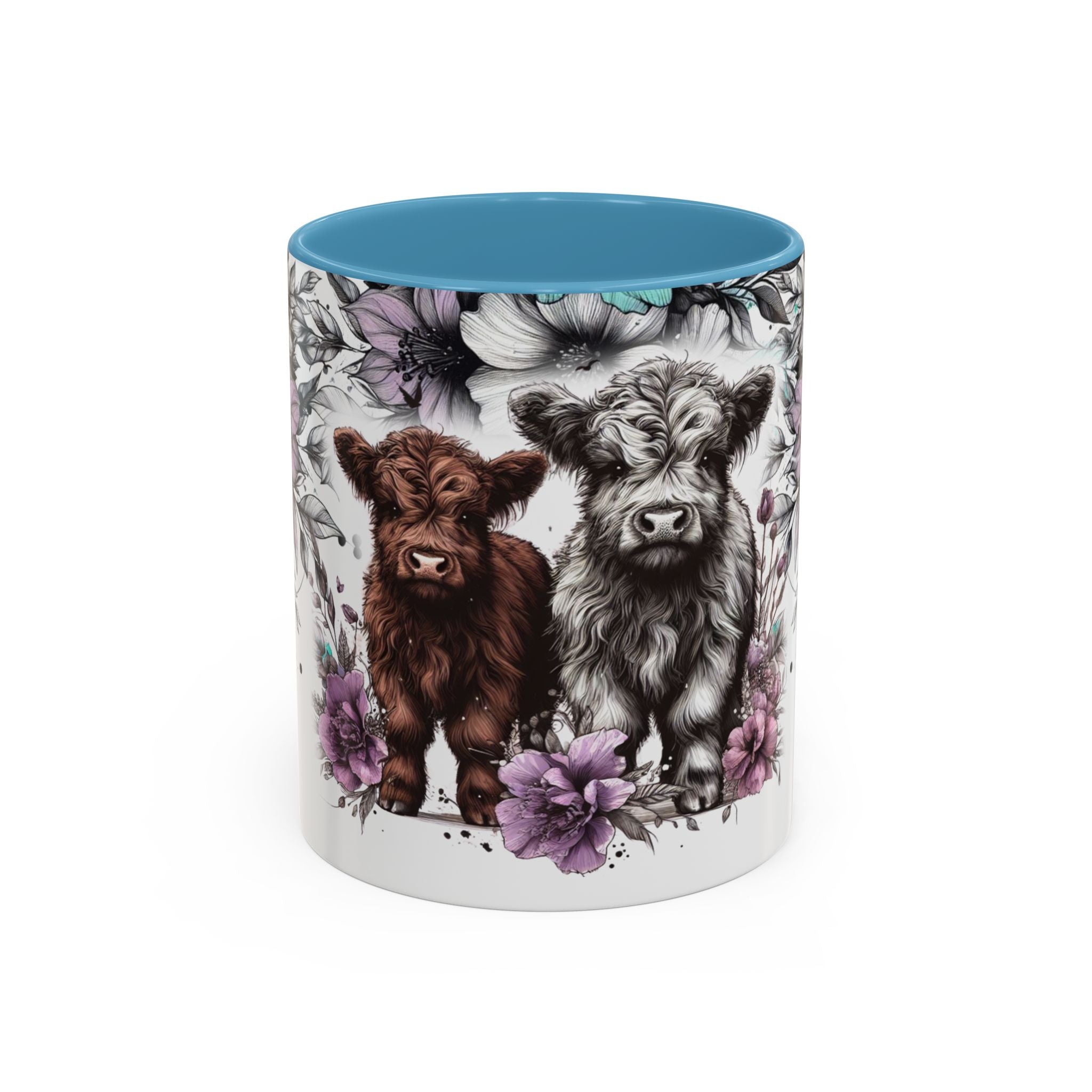 Highland Cow Floral Accent Coffee Mug — Cute Rustic Farmhouse Kitchen Gift