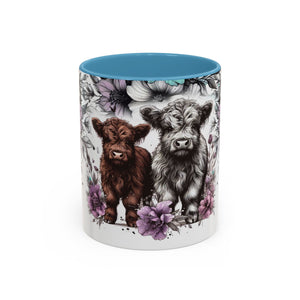 Highland Cow Floral Accent Coffee Mug — Cute Rustic Farmhouse Kitchen Gift Printify