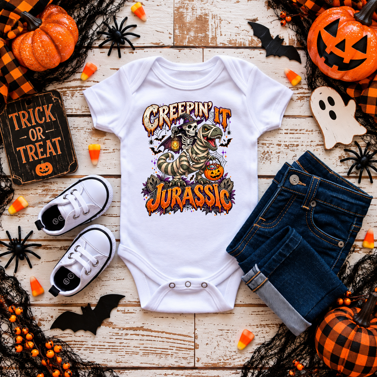 Creepin It Jurassic Halloween Baby Bodysuit TheCraftNook