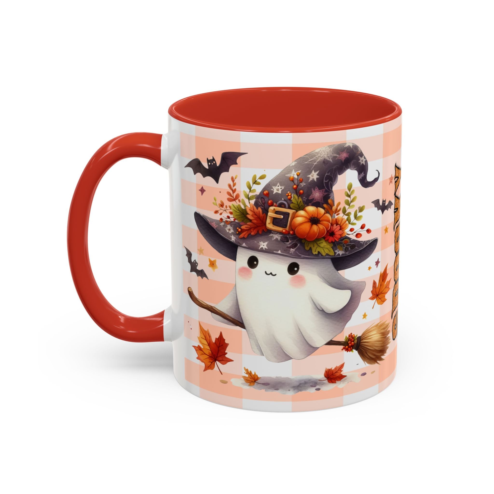 Spooky Season Accent Coffee Mug — Cute Halloween Ghost with Pumpkins (11/15oz)