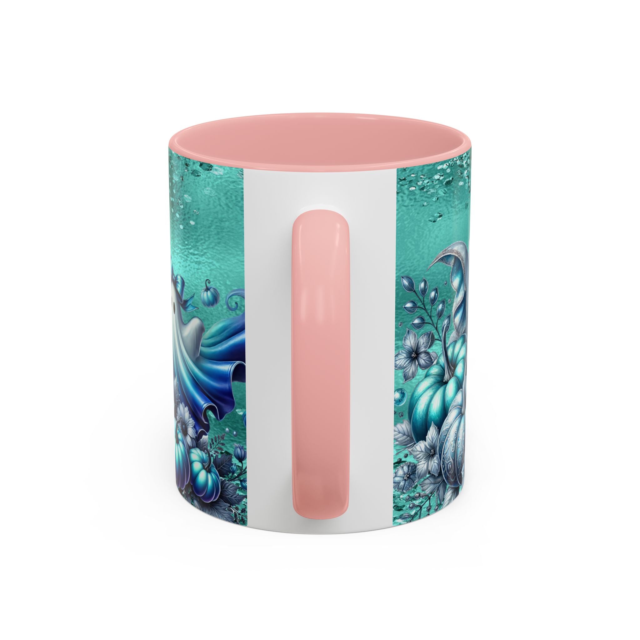 Teal Ghosts & Pumpkins Coffee Mug — Halloween Accent Mug (11/15 oz)