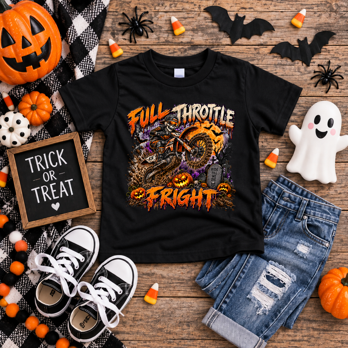 Kids Full Throttle Fright Halloween Youth T-Shirt TheCraftNook