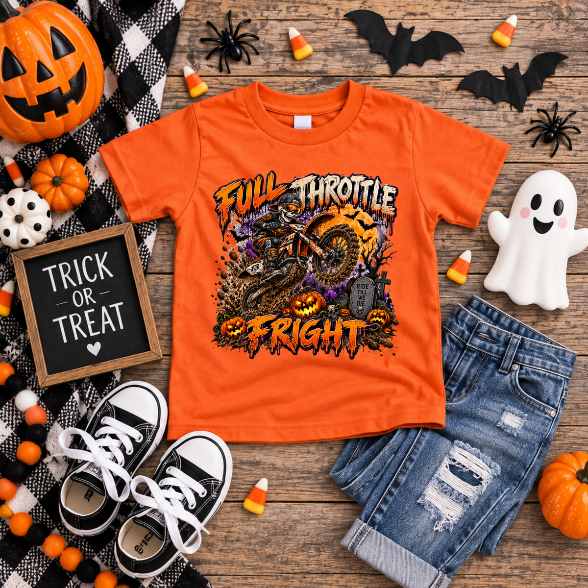 Kids Full Throttle Fright Halloween Youth T-Shirt TheCraftNook