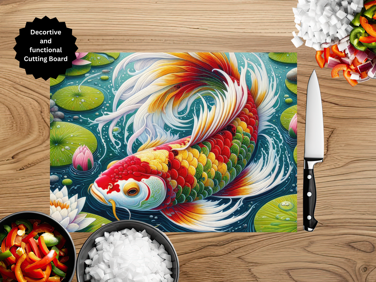 Koi Fish Glass Cutting Board - Tempered Glass Kitchen Board TheCraftNook