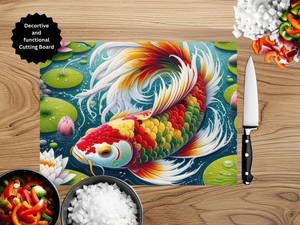 Koi Fish Glass Cutting Board - Tempered Glass Kitchen Board TheCraftNook