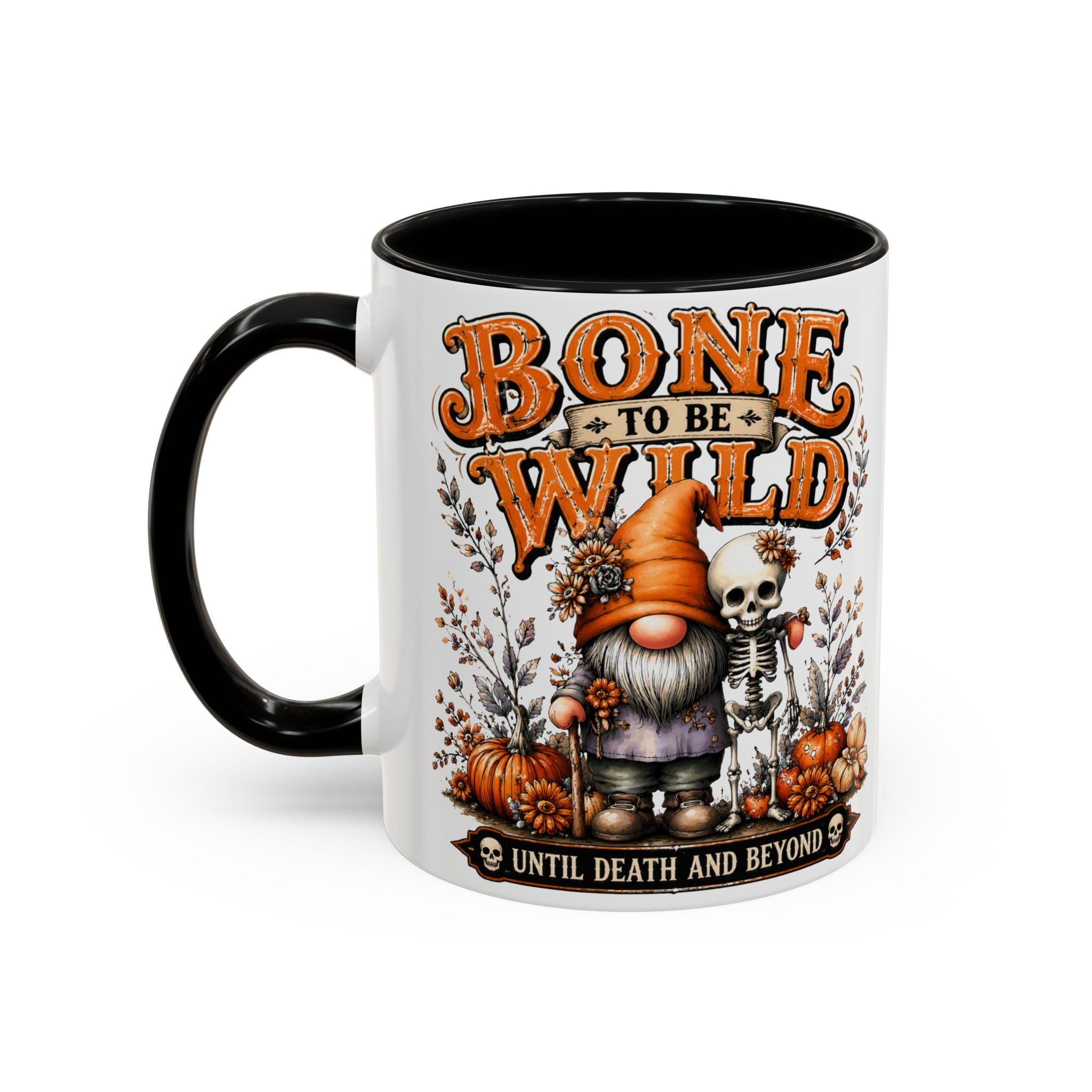 Bone to Be Wild Coffee Mug — Halloween Pumpkin Gnome & Skeleton Accent Mug (11/15oz)