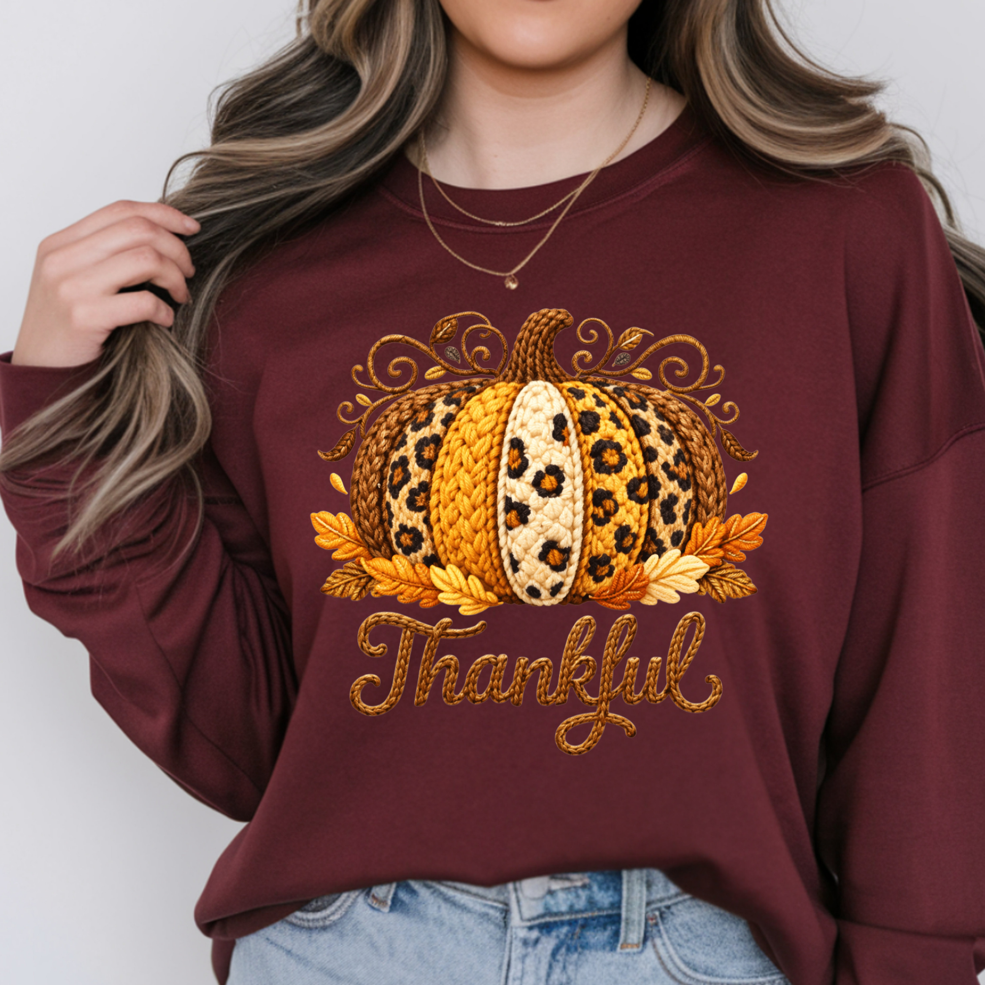 Thankful Faux Crochet Sweatshirt