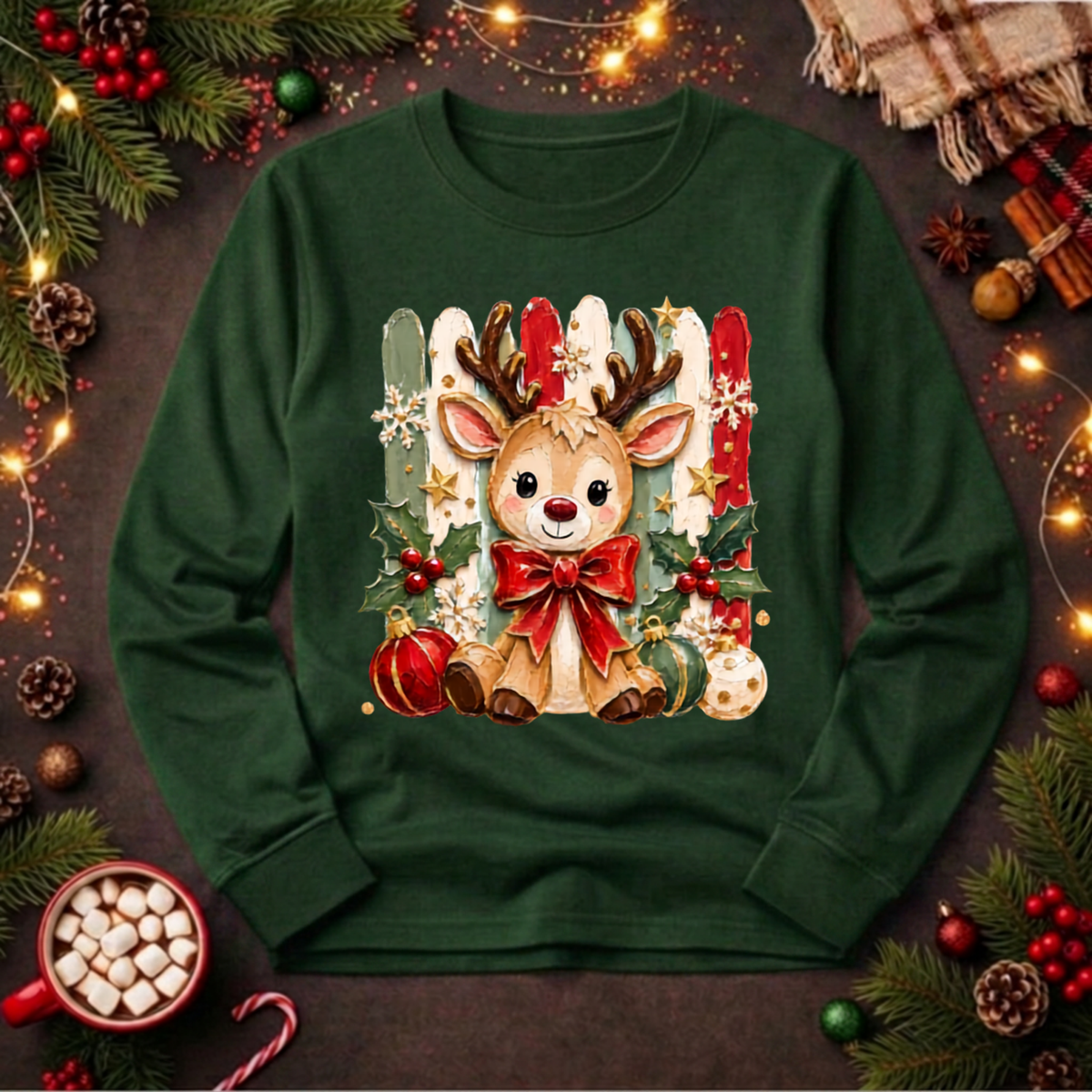 Holly Jolly reindeer Long Sleeve Tee TheCraftNook