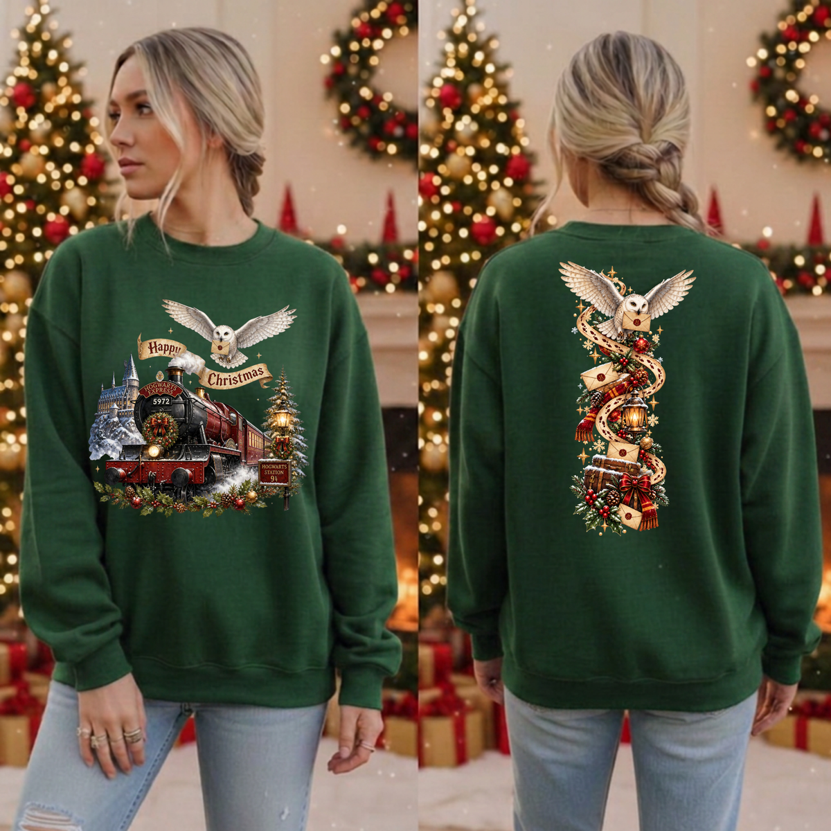 Happy Christmas Express Sweatshirt Front and Back graphcs TheCraftNook
