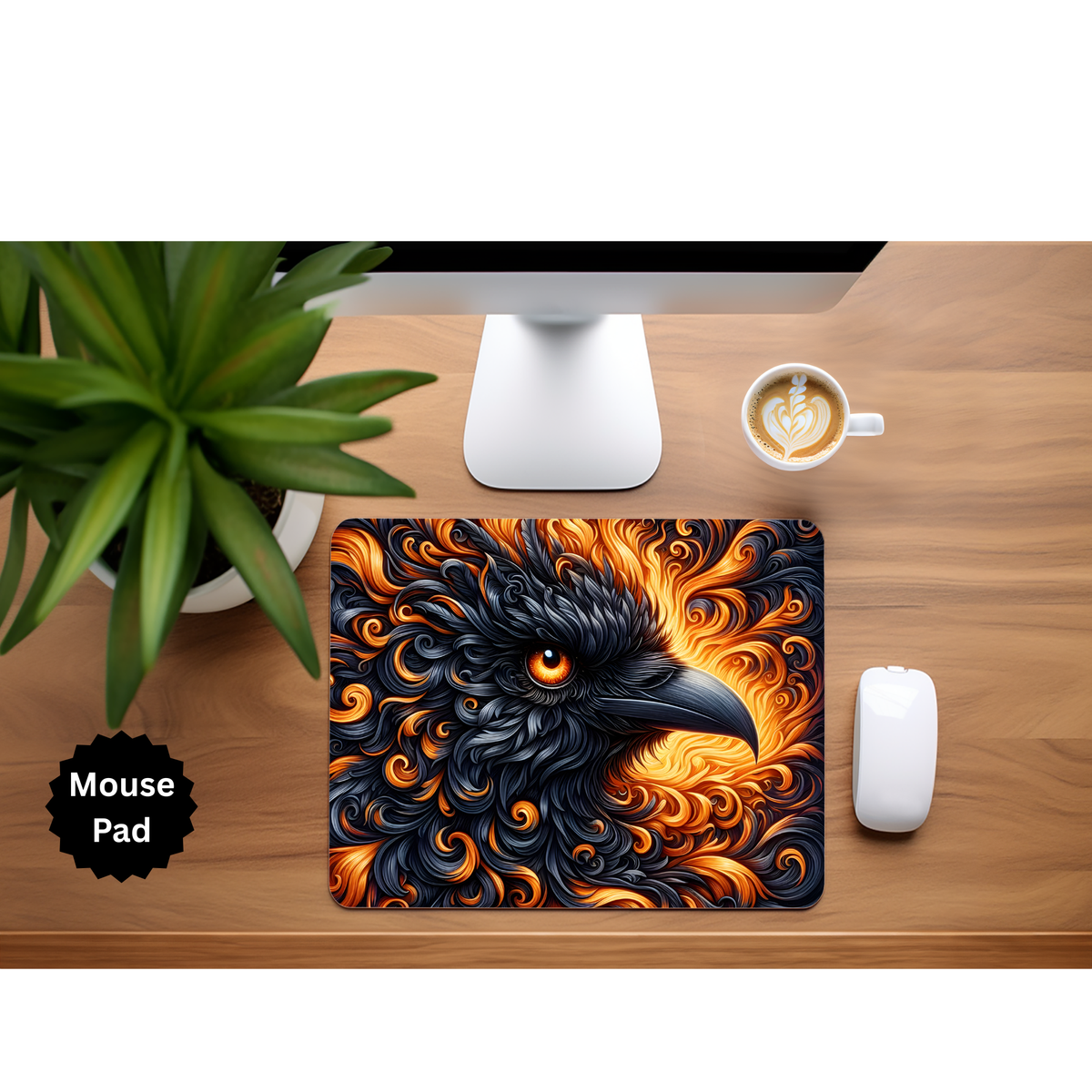 Phoenix Mouse Pad - Mythical Fire Bird Desk Accessory TheCraftNook
