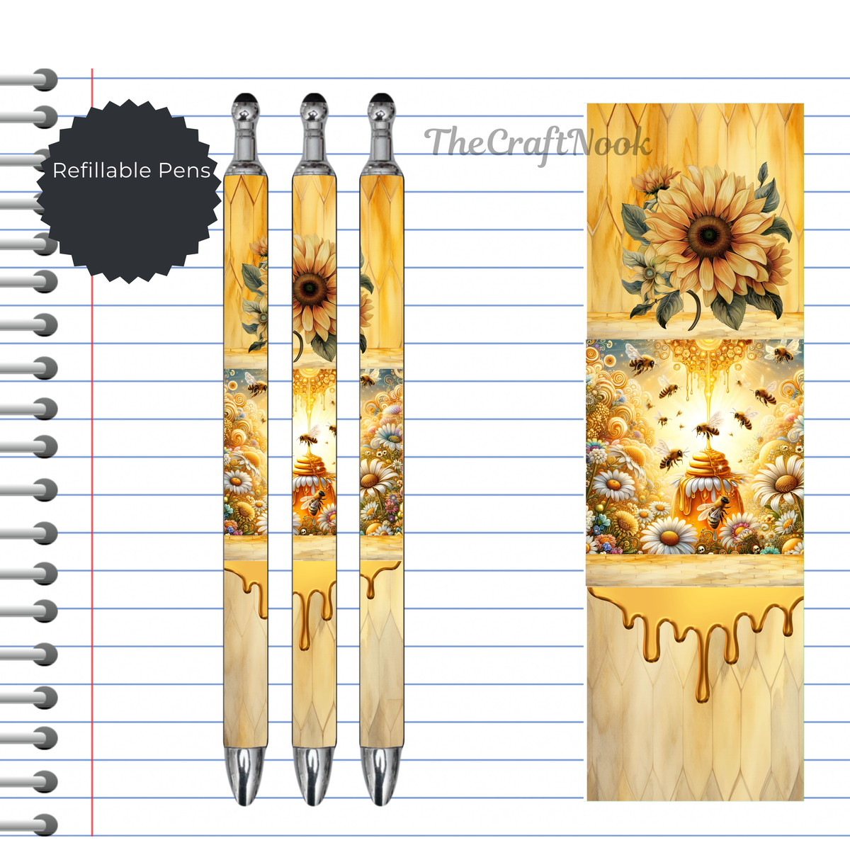 Refillable Pens, Honeybee Images. Bee happy while you write. Multiple options and Images available TheCraftNook