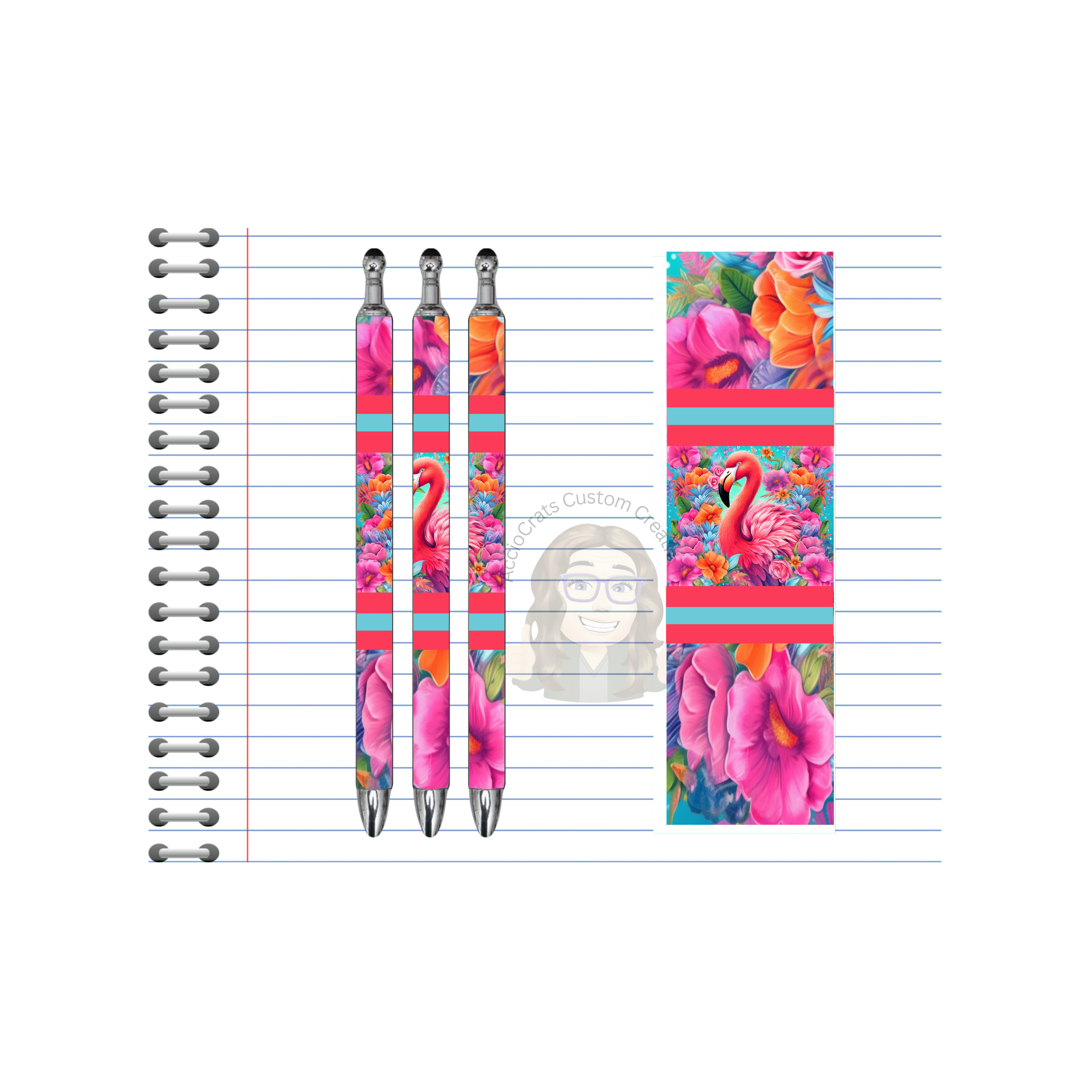 “Whimsical Island Refillable Pens, Flamingo Images multiple options and Images available.