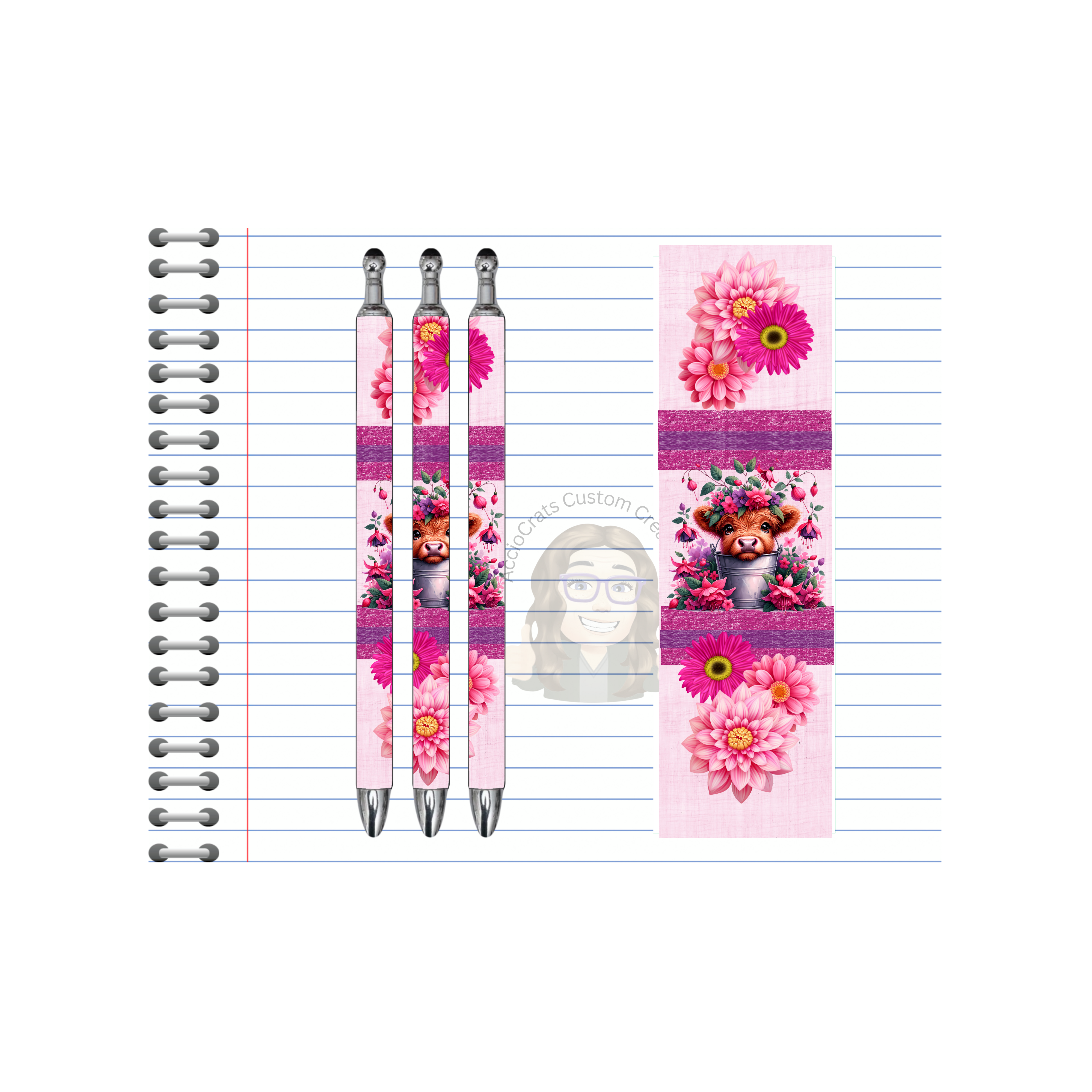 Refillable Pens, Highland Cow Images.  Cute notes start here. Multiple options and Images available.