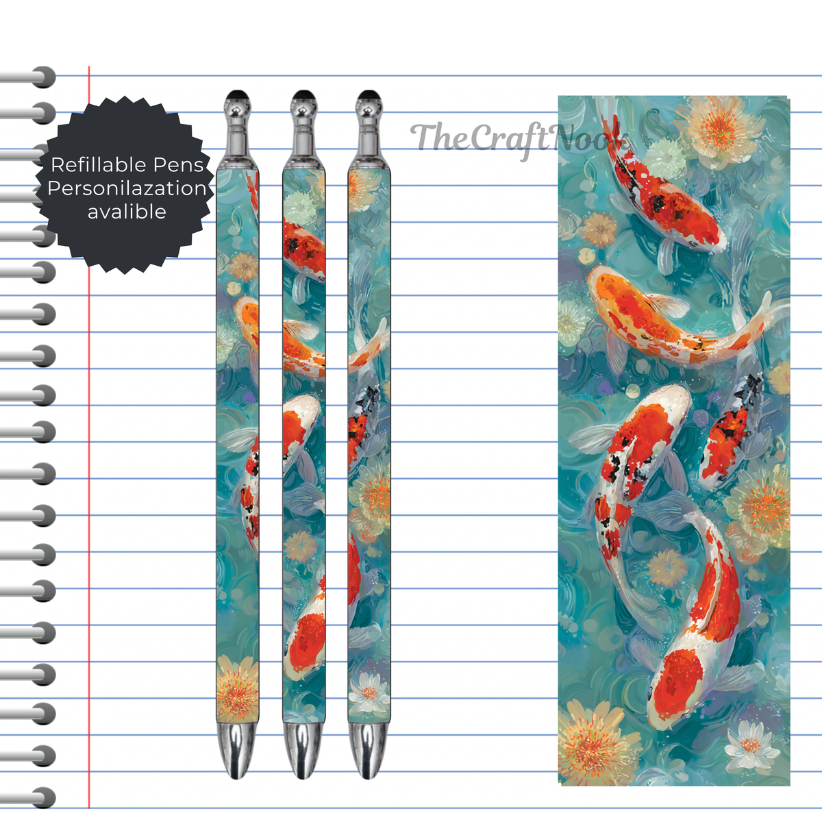 Koi Fish Refillable Pens, multiple options and Images available. TheCraftNook