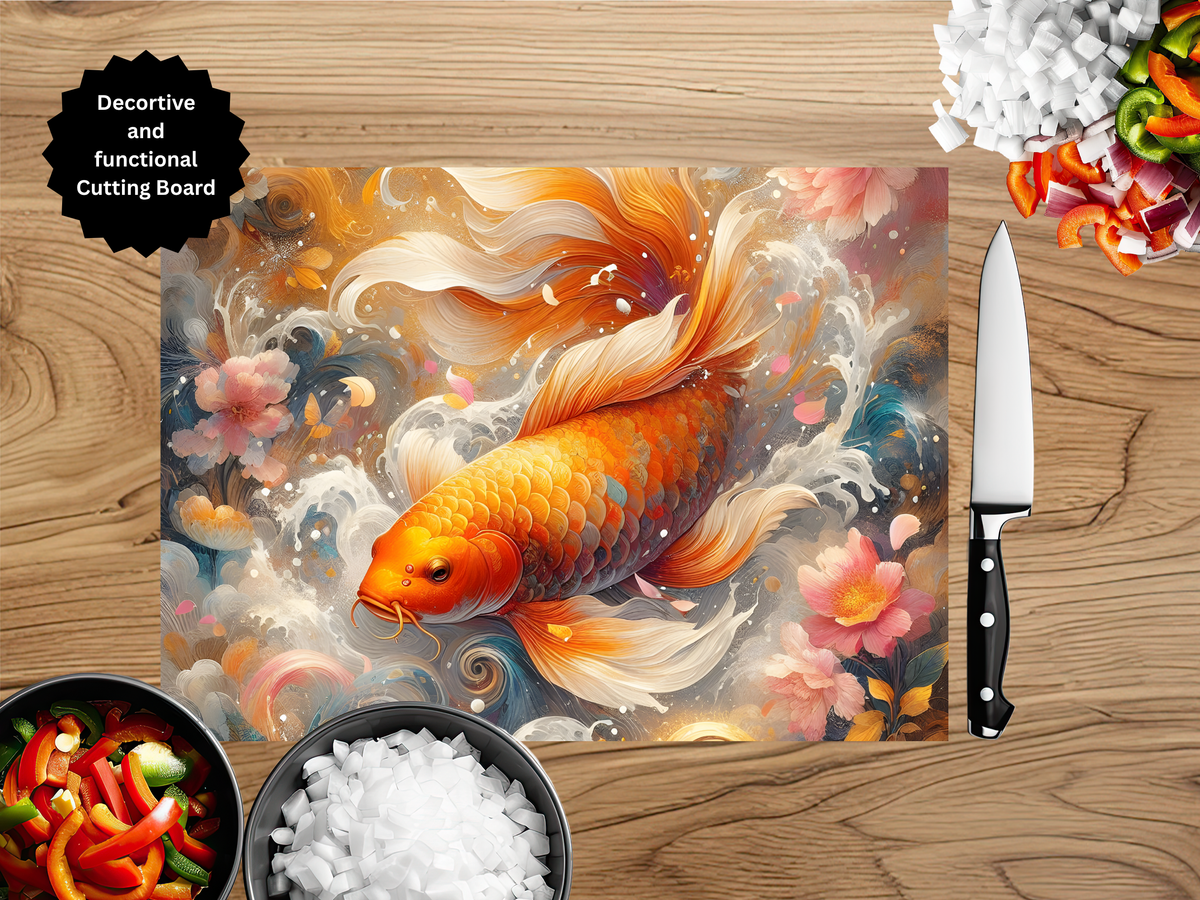 Koi Fish Glass Cutting Board - Tempered Glass Kitchen Board TheCraftNook