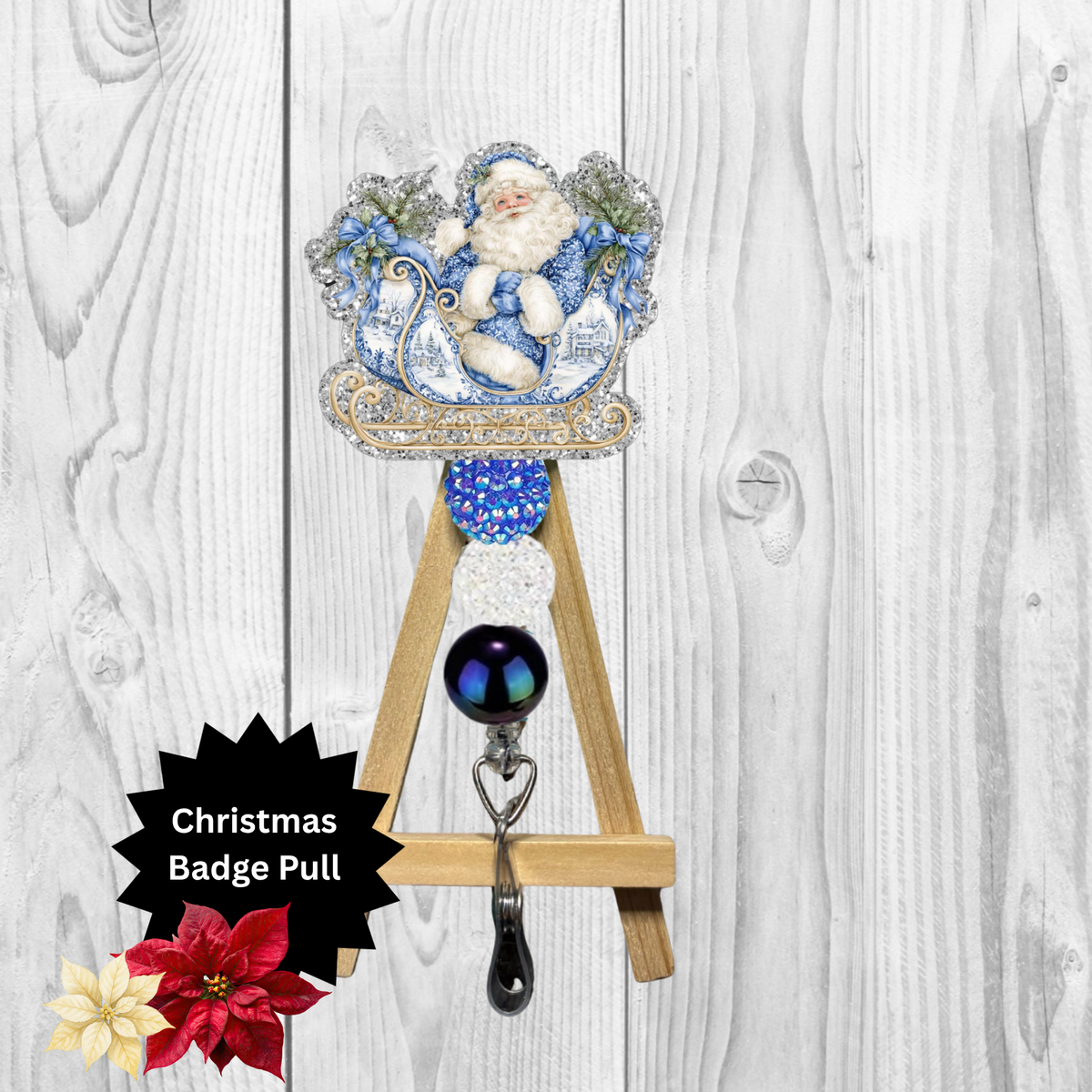 Santa Sleigh Glitter Badge Pull | Badge Reel TheCraftNook