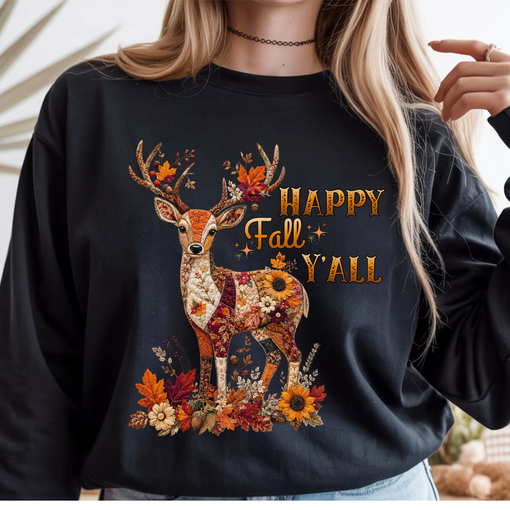 Patchwork Deer Happy Fall Y'all Sweatshirt