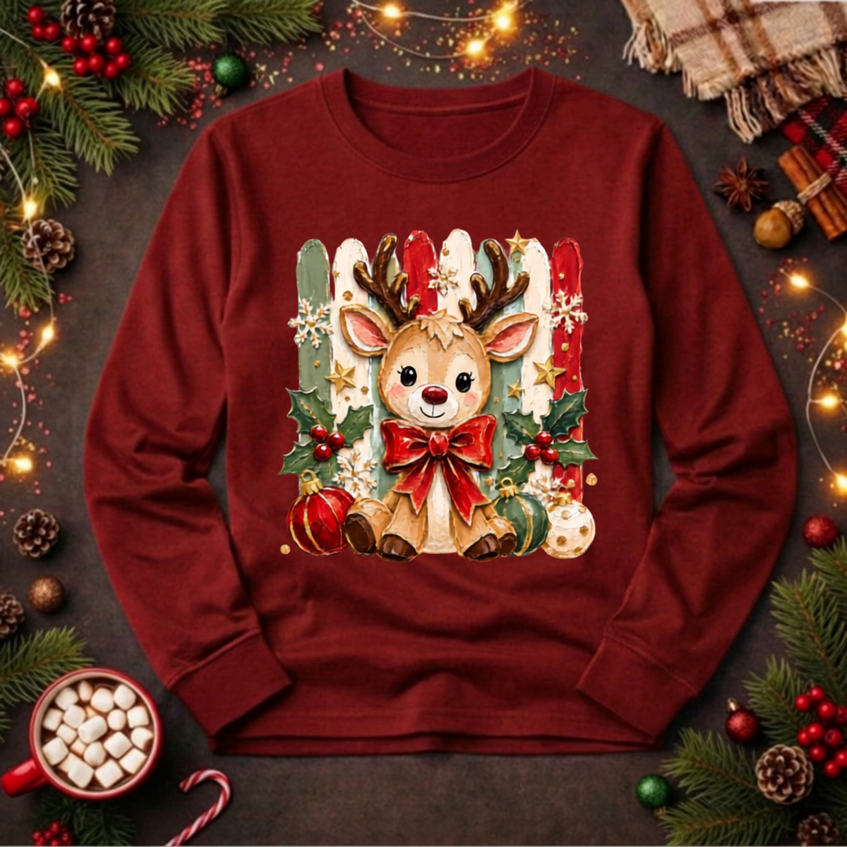 Holly Jolly reindeer Long Sleeve Tee TheCraftNook