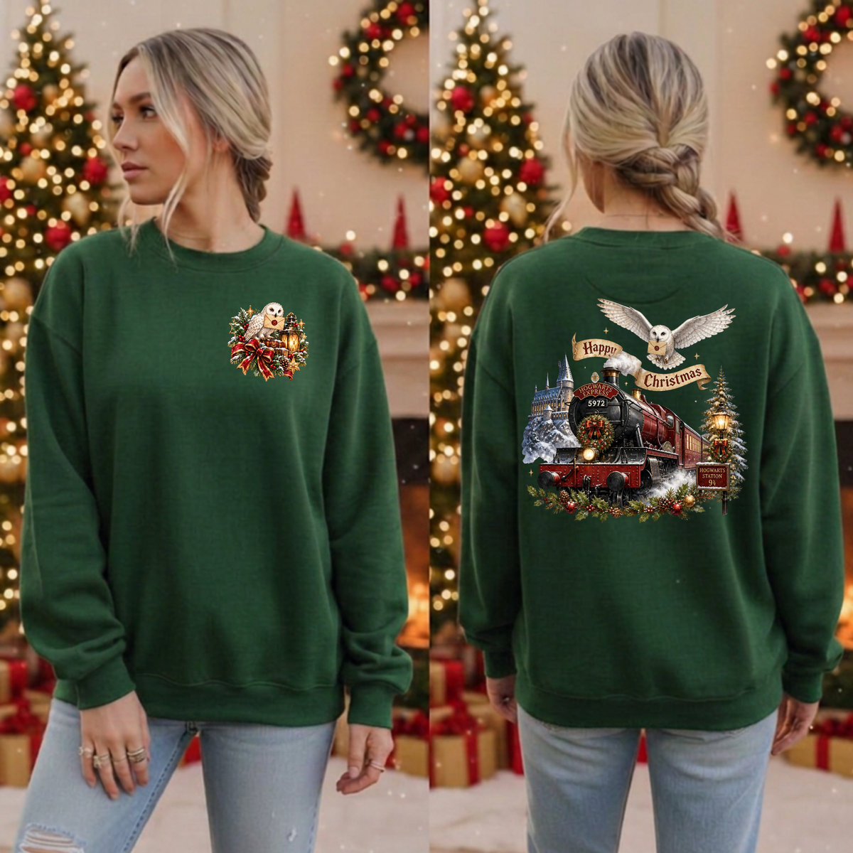 Happy Christmas Express Sweatshirt Pocket and Back graphics TheCraftNook