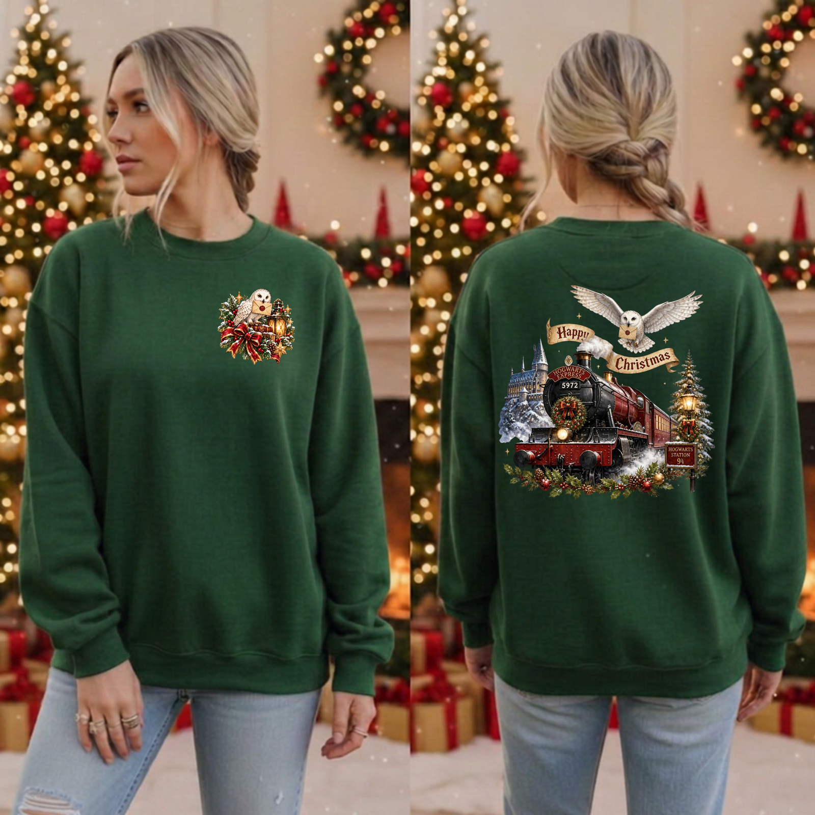 Happy Christmas Express Sweatshirt Pocket and Back graphics TheCraftNook