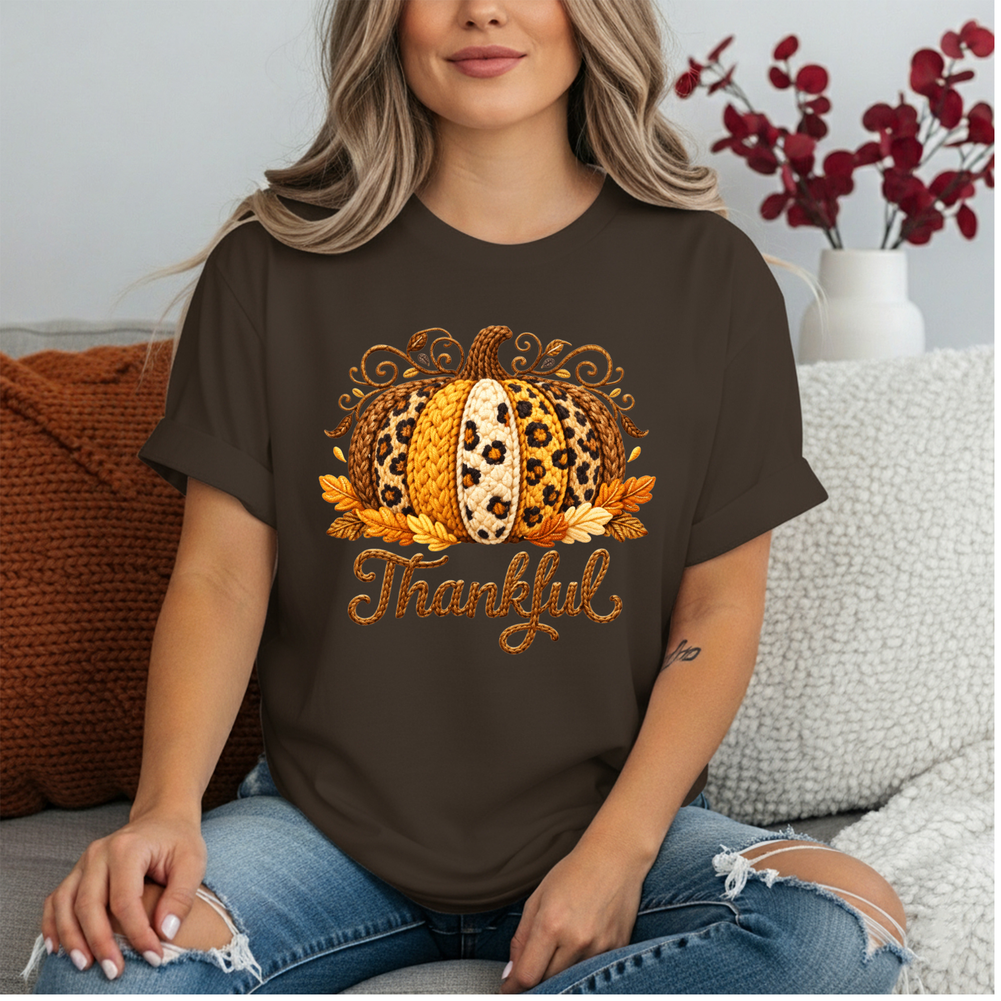 Thankful Faux Crochet Graphic Tee