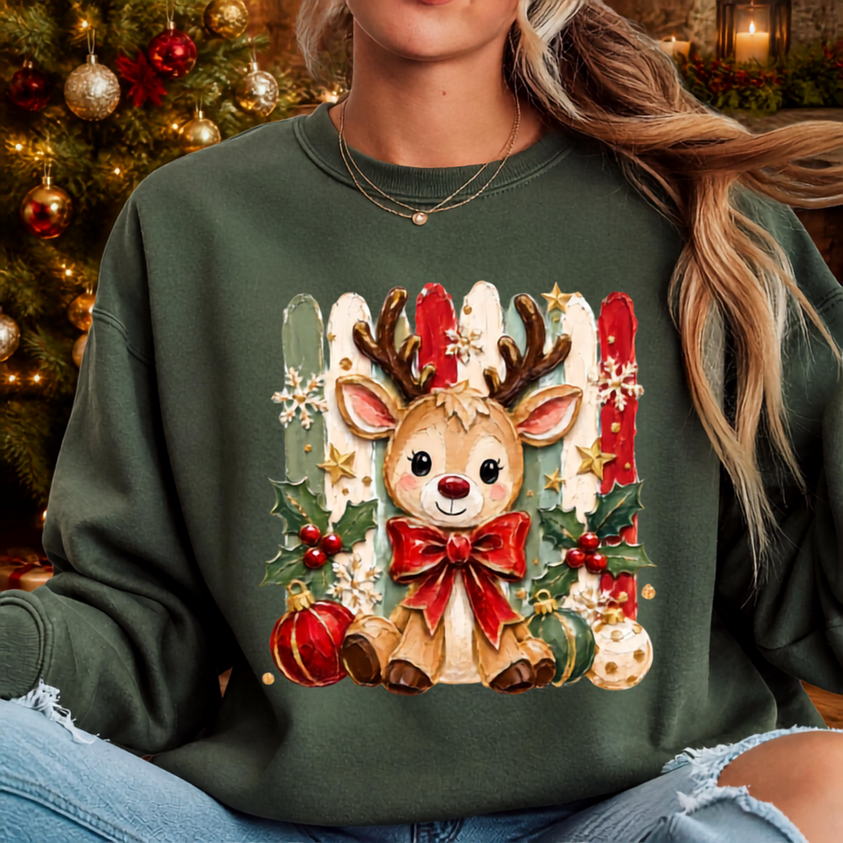 Holly Jolly Reindeer Sweatshirt TheCraftNook