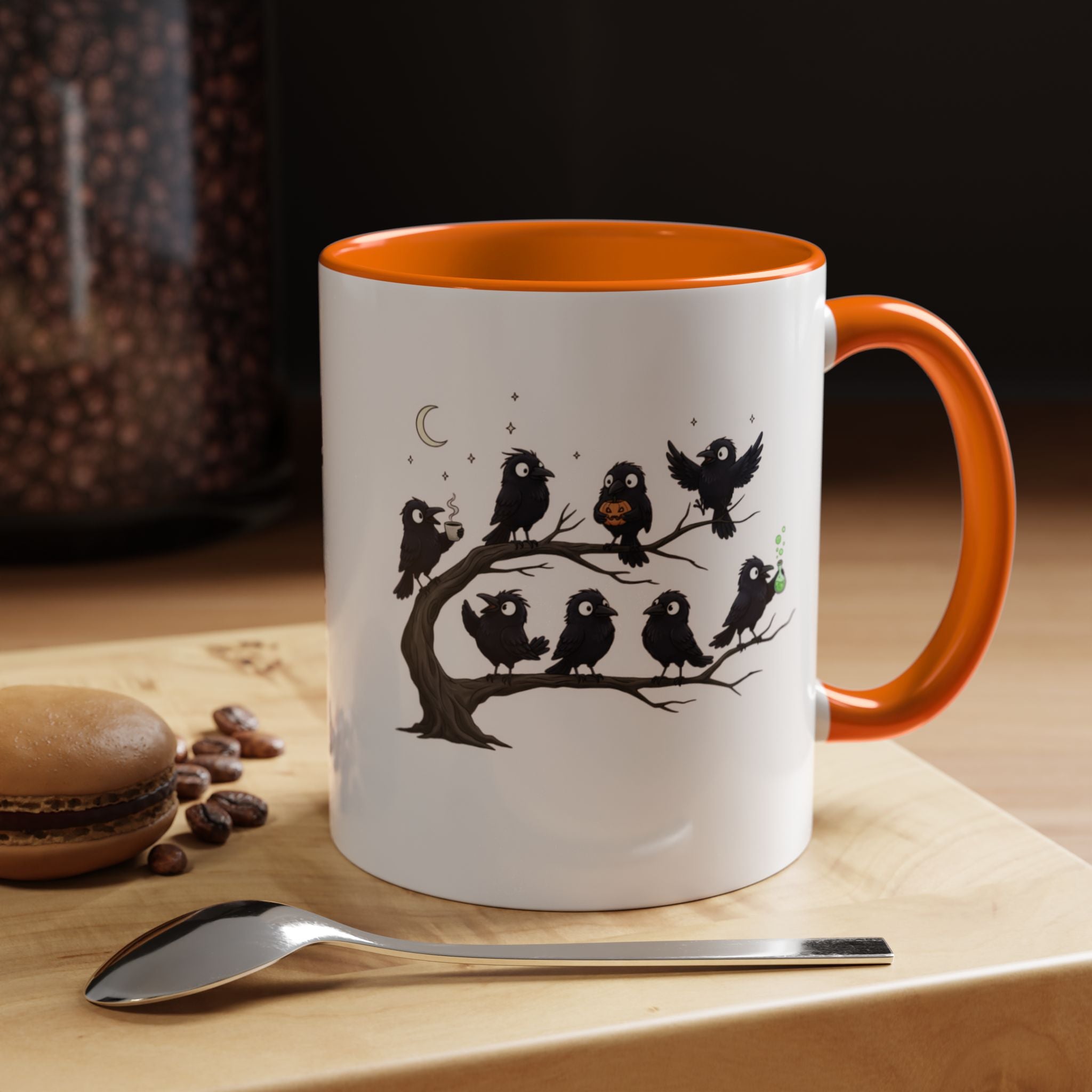 Local Murder Accent Coffee Mug — Cute Crow Flock "Not A Real Murder" Illustration