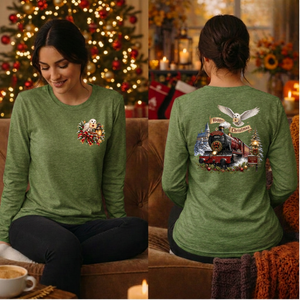 Happy Christmas Express Long Sleeve tee pocket and back Graphics TheCraftNook