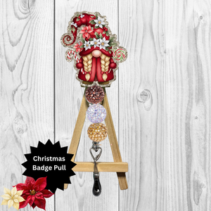 Cute Poinsettia Gnome Badge Pulls TheCraftNook