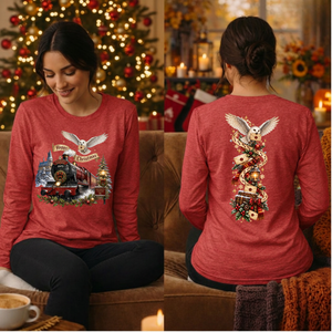 Happy Christmas Express Long Sleeve Tee Front and Back graphics TheCraftNook