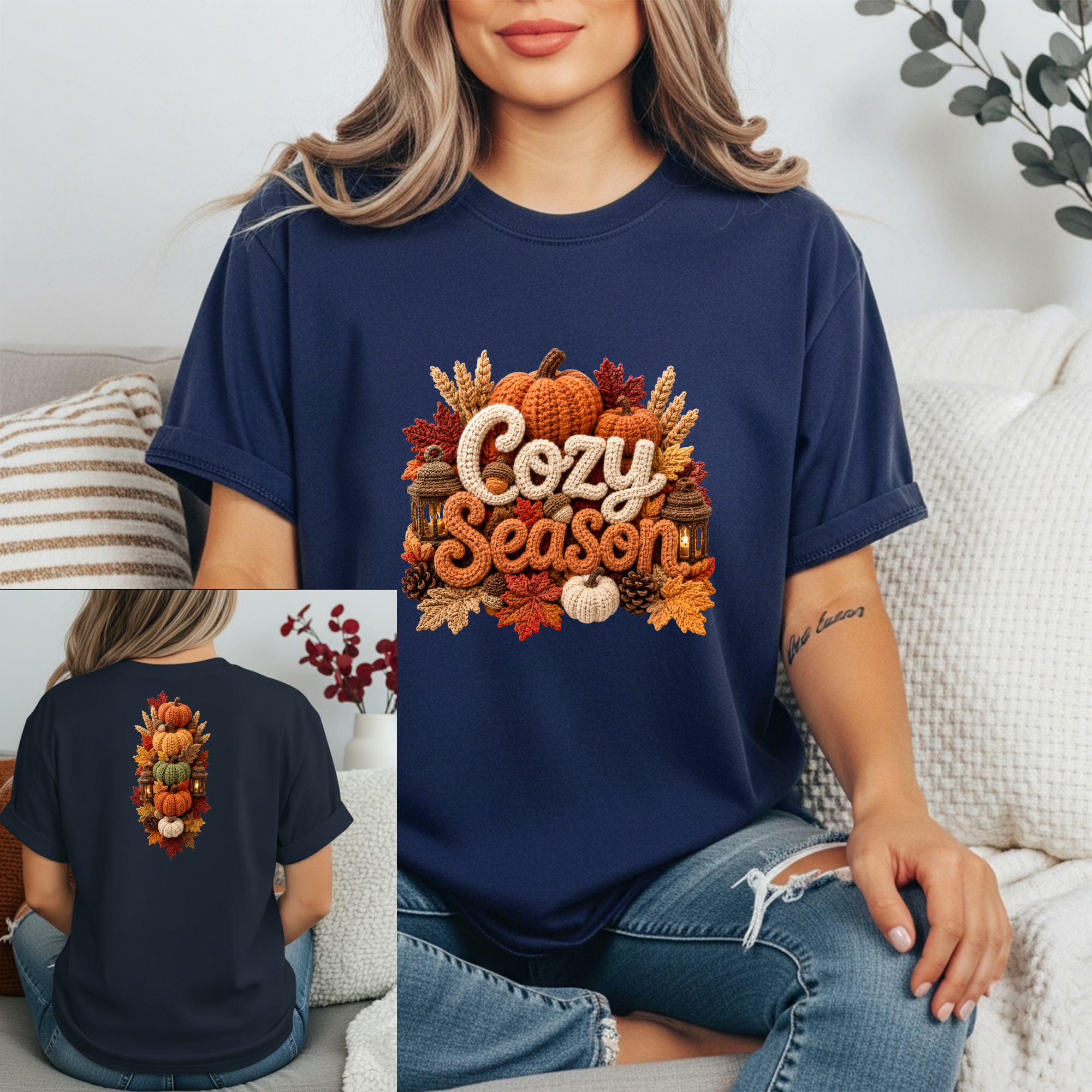 Cozy Season Faux Yarn Front & Back Graphic Tee