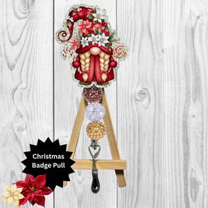 Cute Poinsettia Gnome Badge Pulls TheCraftNook