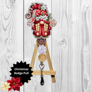 Cute Poinsettia Gnome Badge Pulls TheCraftNook