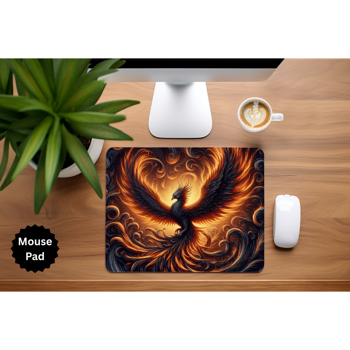 Phoenix Mouse Pad - Mythical Fire Bird Desk Accessory TheCraftNook