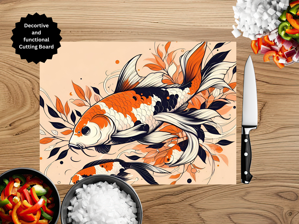 Koi Fish Glass Cutting Board - Tempered Glass Kitchen Board TheCraftNook