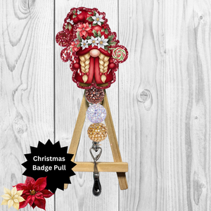 Cute Poinsettia Gnome Badge Pulls TheCraftNook