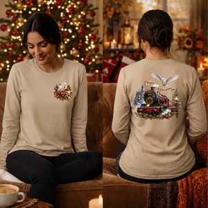 Happy Christmas Express Long Sleeve tee pocket and back Graphics TheCraftNook
