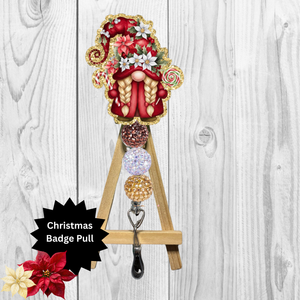 Cute Poinsettia Gnome Badge Pulls TheCraftNook